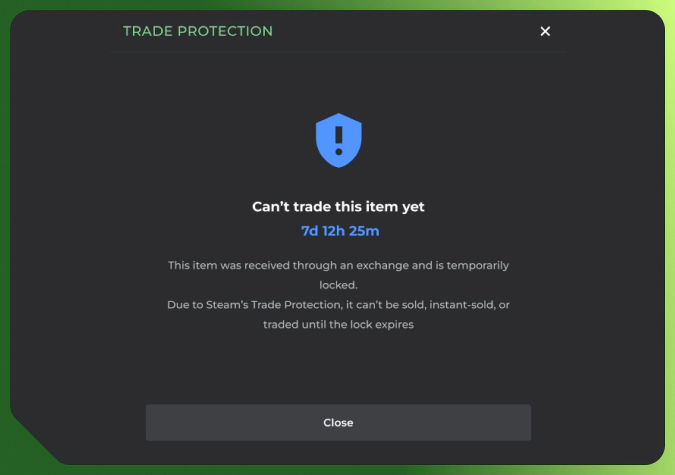 item locked after exchange on DMarket