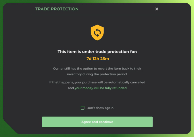 the item is under protection on DMarket